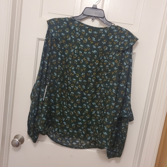 NWT Sonoma Floral Print Ruffle Peasant Blouse Size 0X green/blue - Picture 11 of 12